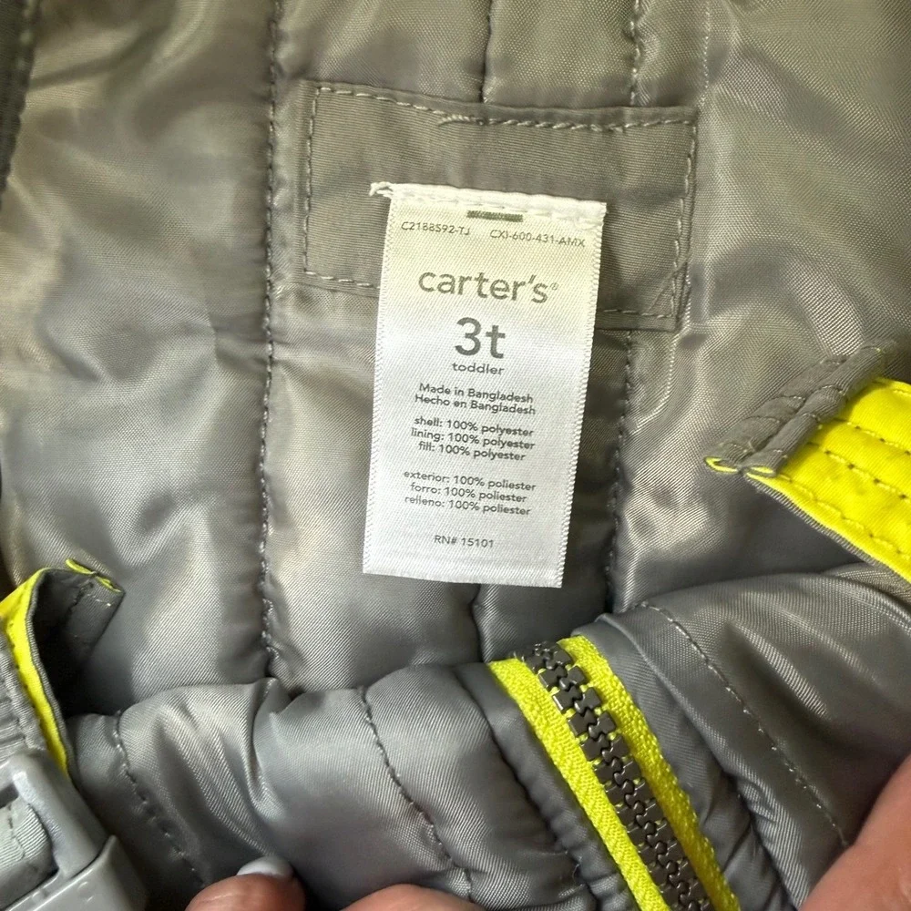Carters Toddler Snow Bibs Overalls Gray Size 3t Winter Ski Snowsuit Pants‎